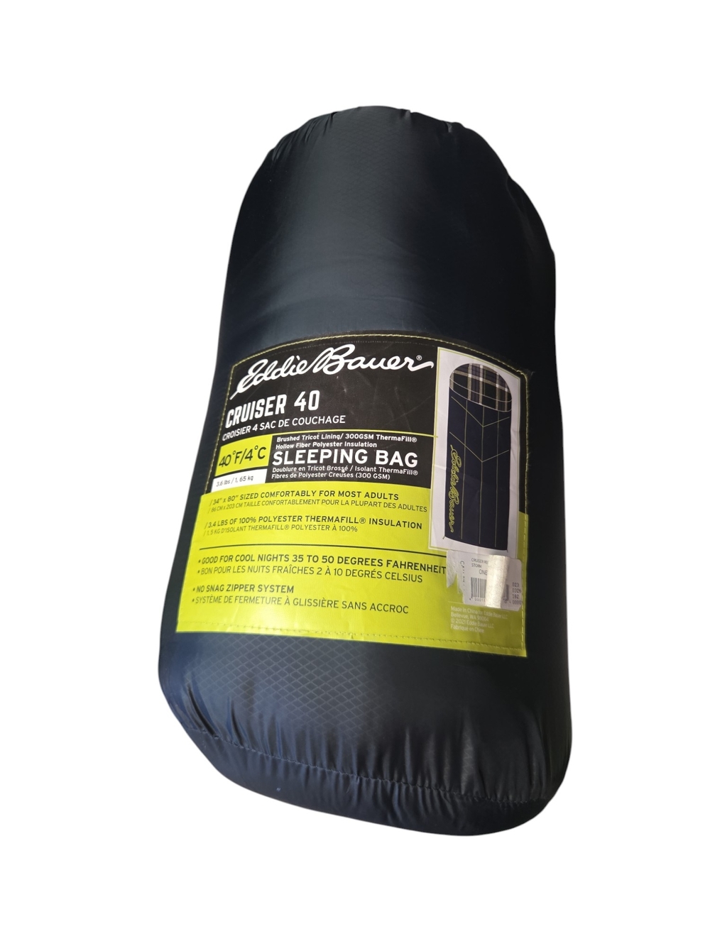 Eddie Bauer Black Sleeping Bag with Yellow Label